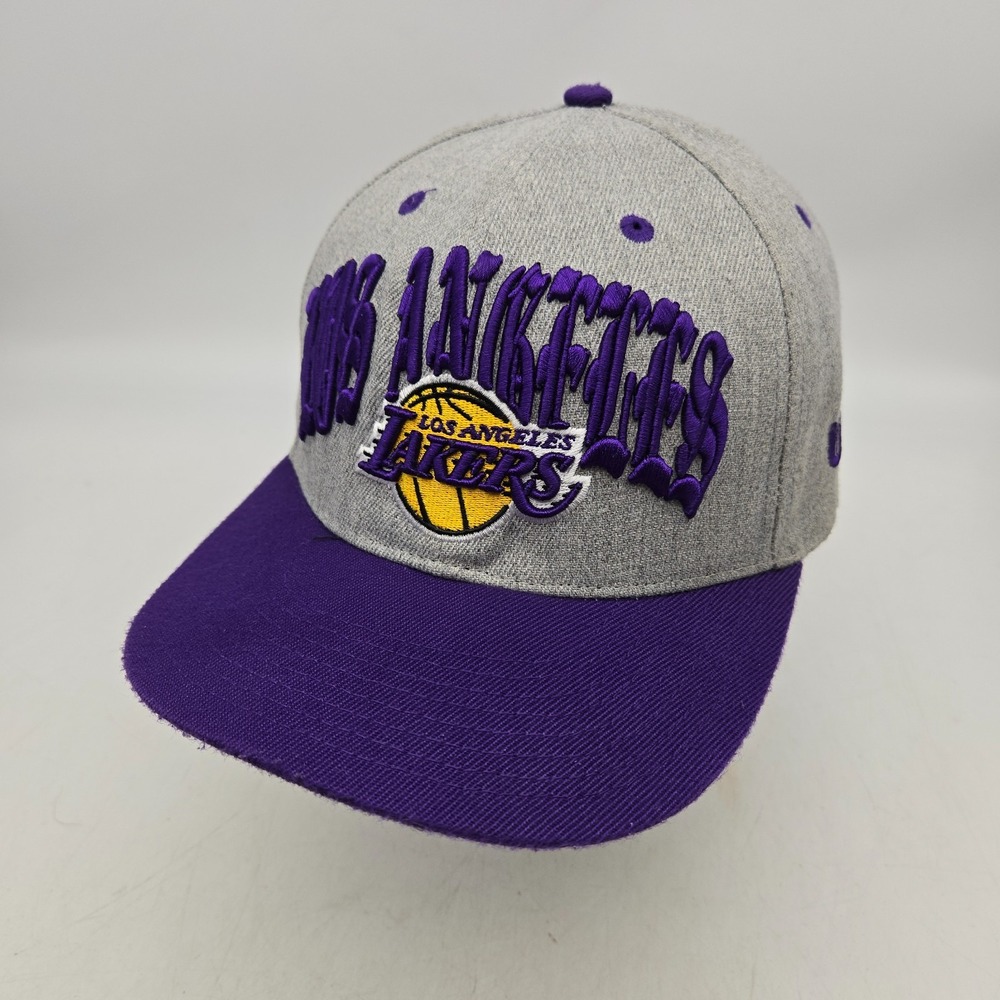 Ultra Game Los Angeles Lakers Snapback Hat Cap Gray Purple Emboidered NBA Basket